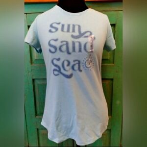 Nwt Womens Aqua T Shirt By Sonoma SUN, SAND, SEA Beachy TOP Sz S
